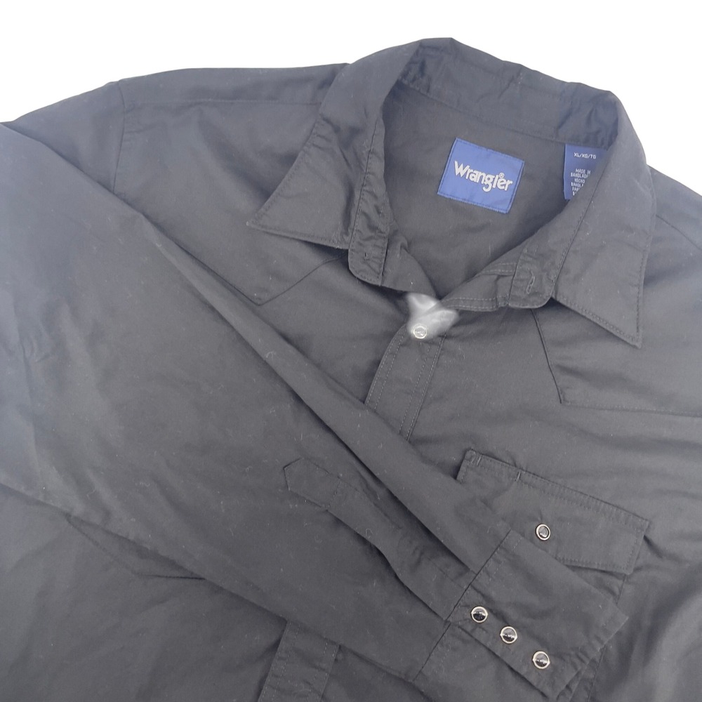Wrangler Mens XL Black Western Shirt Long Sleeve Button Down Cowboy Work
